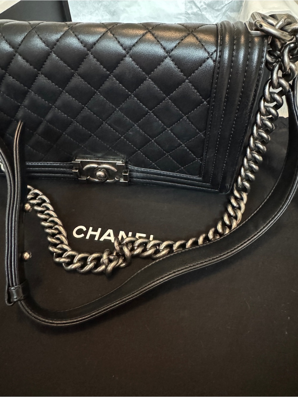 CHANEL Black Quilted Boy Shoulder Bag with Silver Hardware - Picture 7 of 14